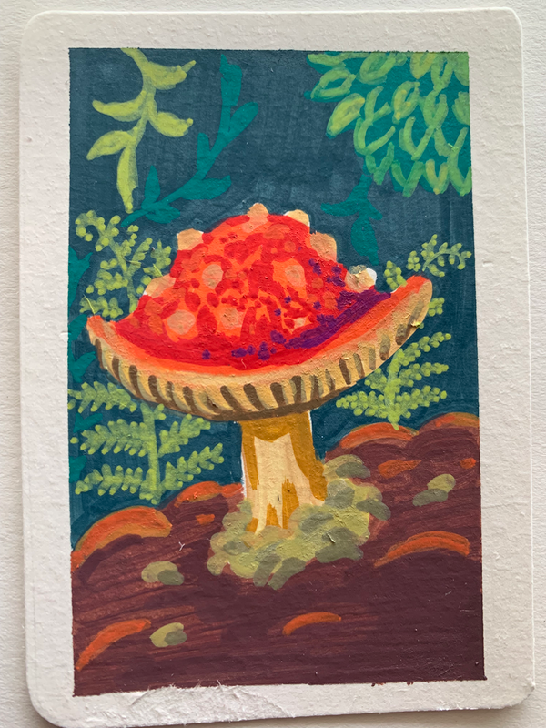 Whimsical nature forest mushroom aceo art card
