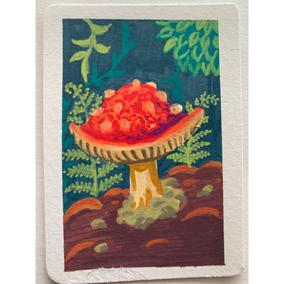 Whimsical nature forest mushroom aceo art card thumbnail 1