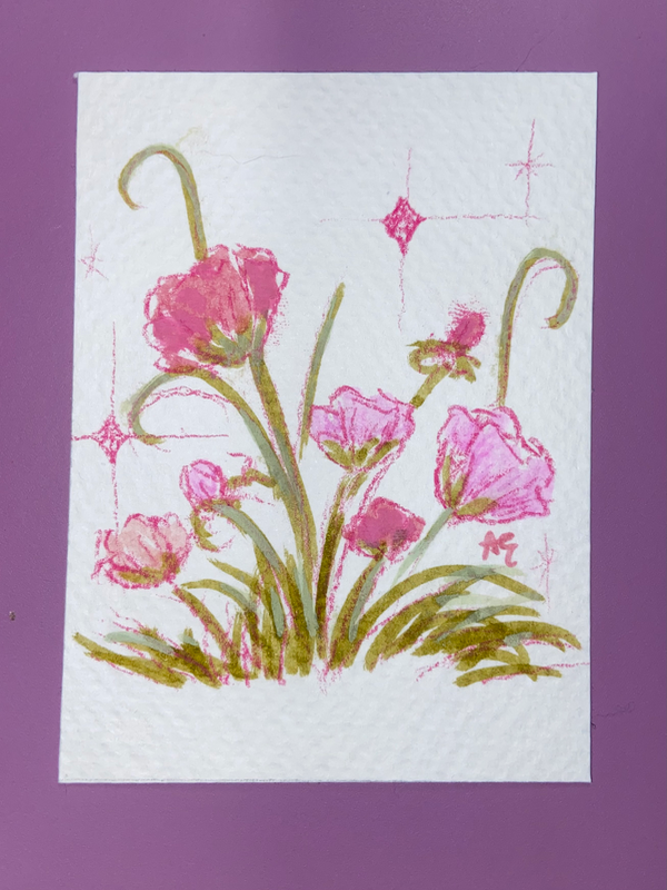 Pink flowers aceo art card