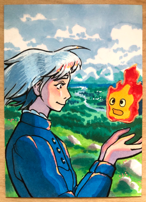 Sophie and Calcifer aceo art card thumbnail 1