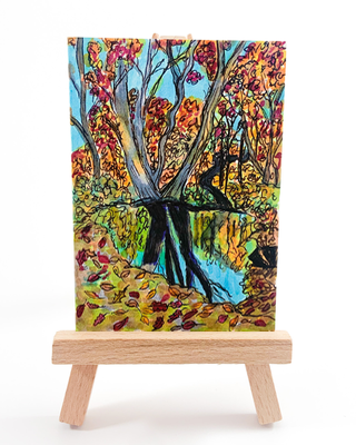 Fall Forest Pond - Alcohol Ink ACEO Drawing on Illustration Board aceo art card thumbnail 2