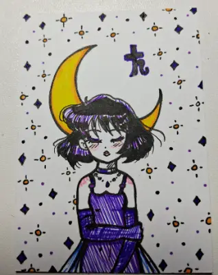 Rings and Saturn Things - Princess Saturn, Sailor Saturn of Sailor Moon aceo art card thumbnail 2
