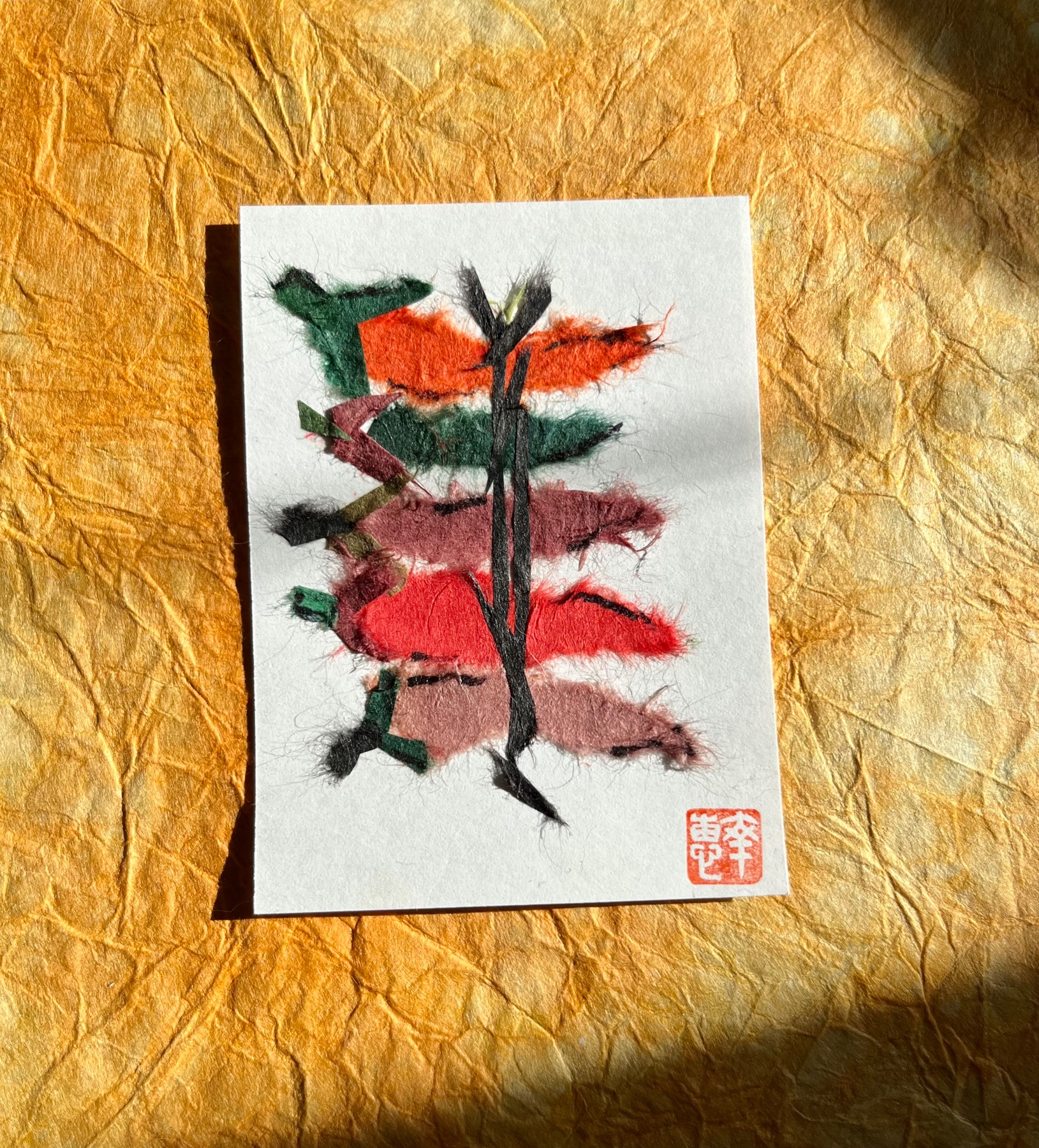 Japanese Washi art - tougarashi (chili peppers) aceo art card