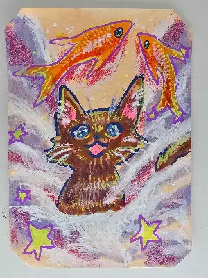 Hunting Fishies in the Clouds aceo art card thumbnail 1