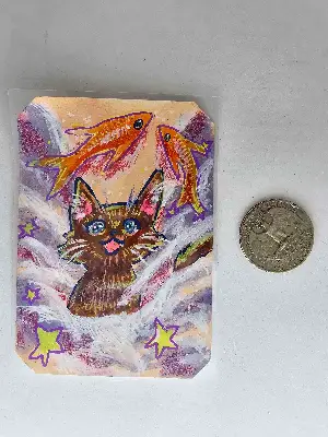 Hunting Fishies in the Clouds aceo art card thumbnail 2