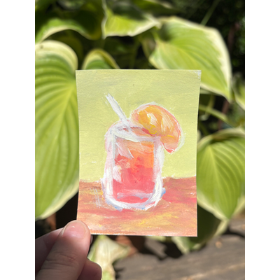 Original ACEO Tequila Sunrise Painting | Hand Painted Cocktail Miniature Art aceo art card thumbnail 1