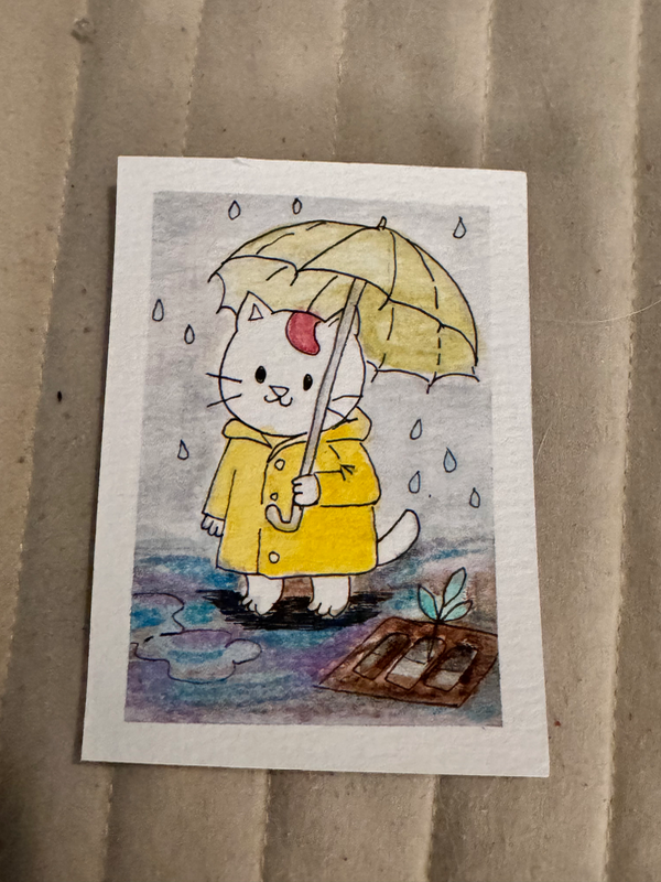 Rainy Day Whiskers aceo art card
