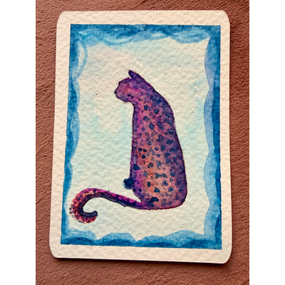 Purple Moon Kitty aceo art card thumbnail 2