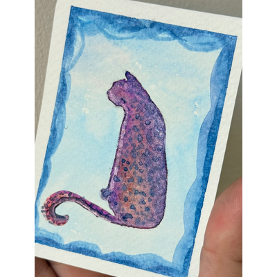 Purple Moon Kitty aceo art card thumbnail 1