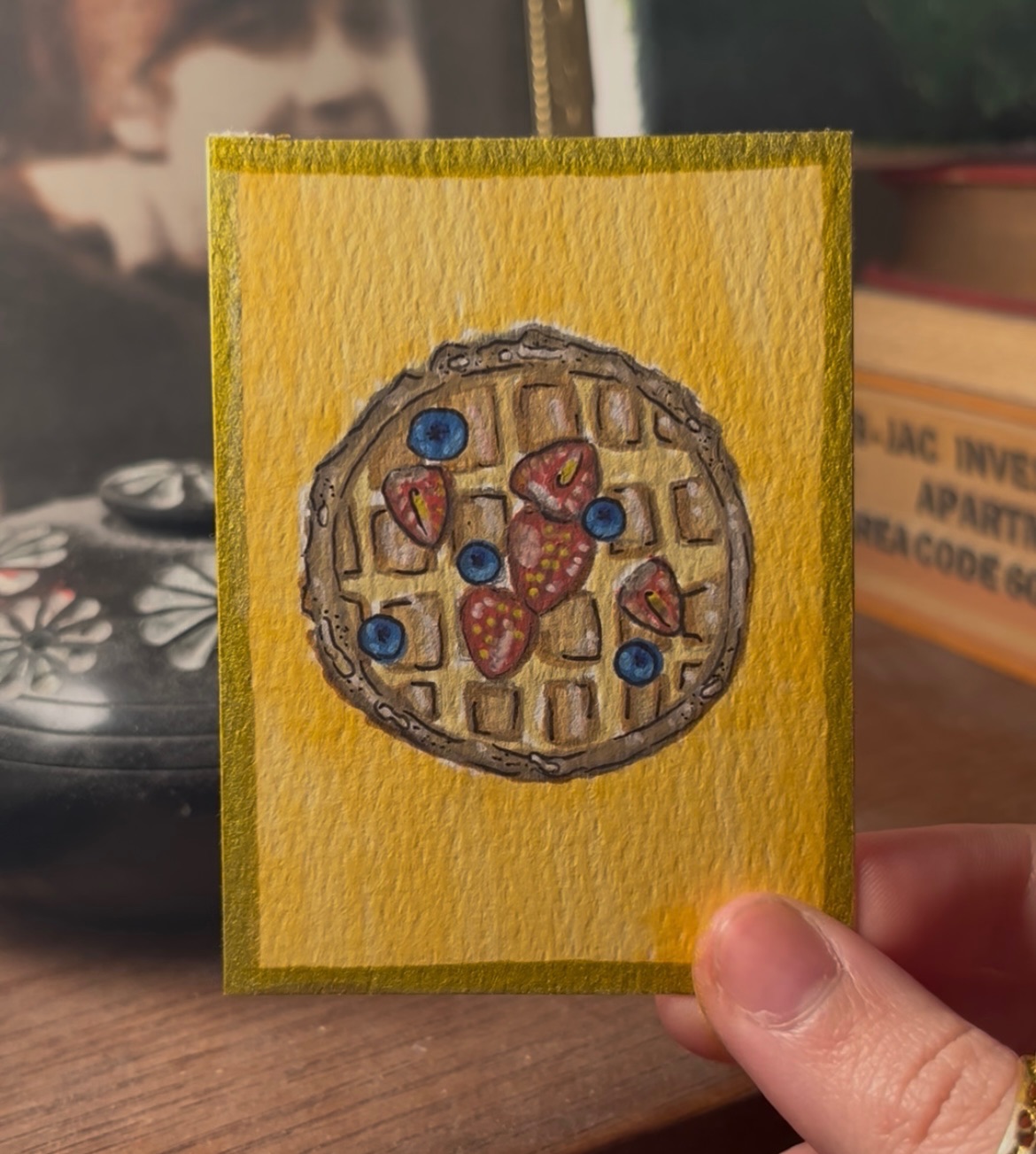 Waffle with Fruit aceo art card