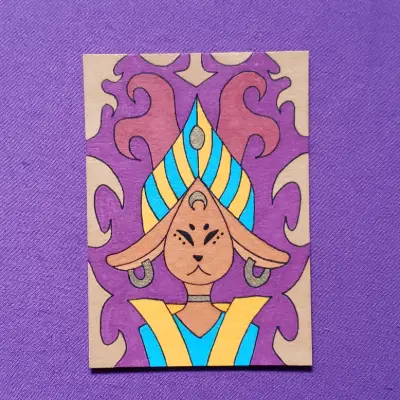 Original Fantasy Rabbit Creature Marker Illustration with Gold Details OOAK aceo art card thumbnail 1