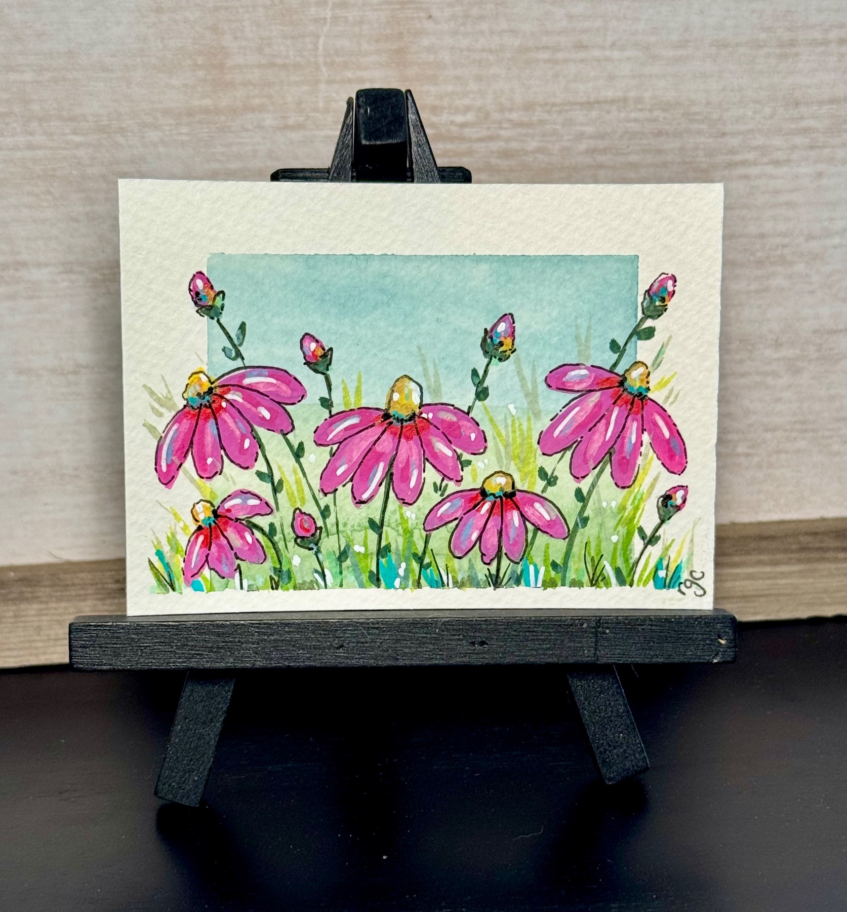 Pink Wildflowers aceo art card