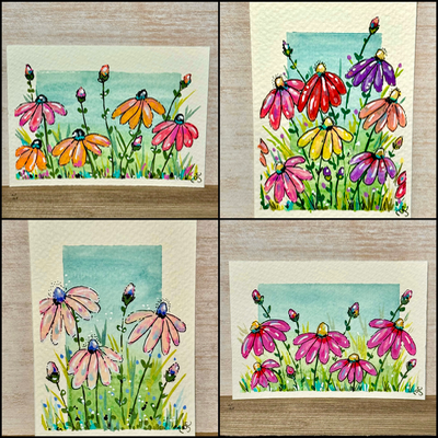 Pink Wildflowers aceo art card thumbnail 3