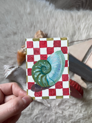 Seashells + Checkers 8 - Nautilus Shell aceo art card thumbnail 1