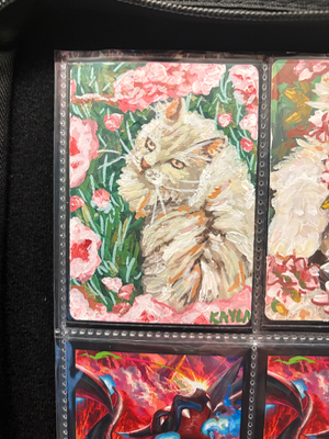 Cat in Flower Field aceo art card thumbnail 2
