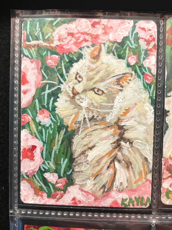 Cat in Flower Field aceo art card