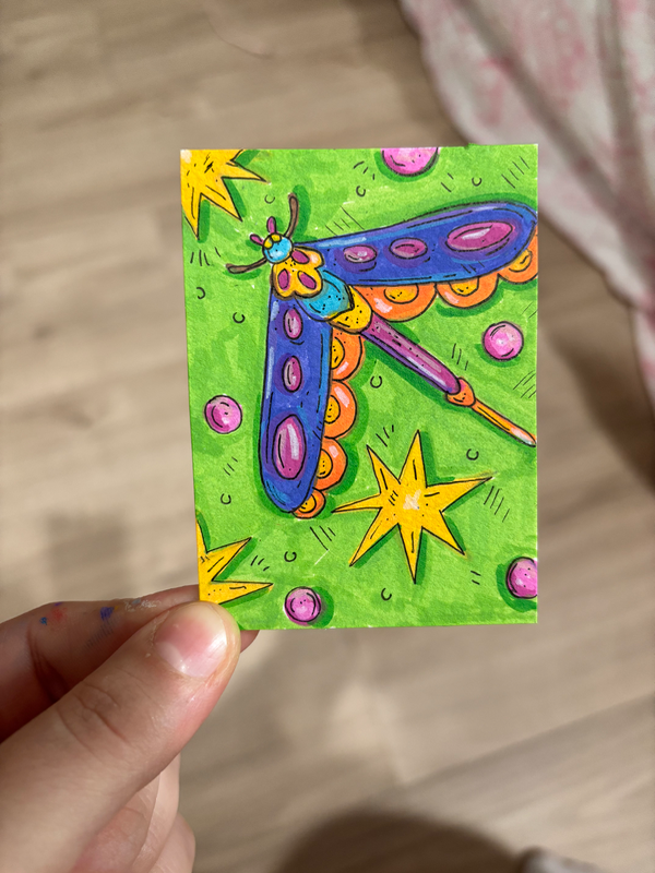 Dragonfly Flying in the Sky aceo art card