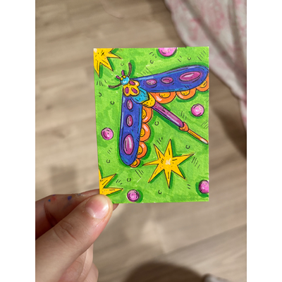 Dragonfly Flying in the Sky aceo art card thumbnail 1