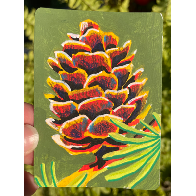 Pine Cone aceo art card thumbnail 1