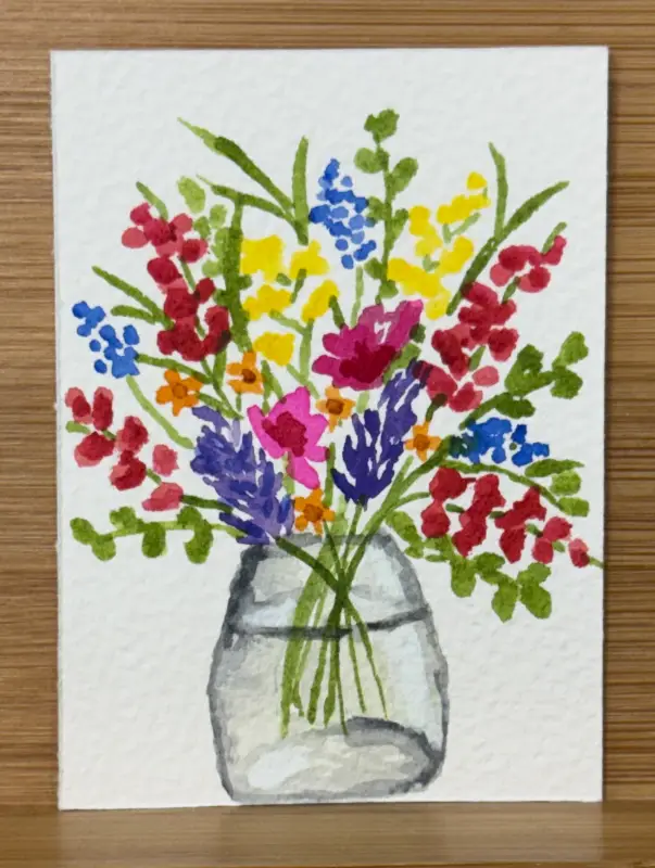 Wildflowers in glass vase | Original Watercolor ACEO | One-of-a-Kind Miniature Floral Painting aceo art card