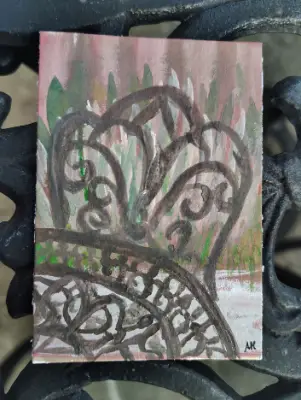 Garden Table at Dusk aceo art card thumbnail 1