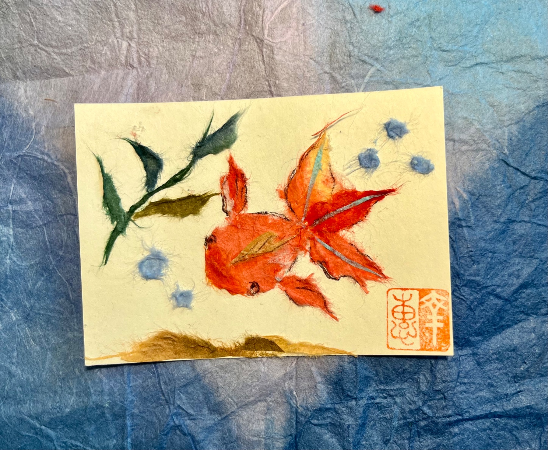 Japanese Washi art - Goldfish (kingyo) aceo art card