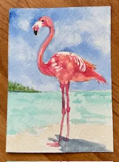 Flamingo on the Beach aceo art card