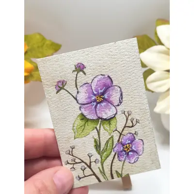 Woodland Violet Bloom aceo art card thumbnail 1