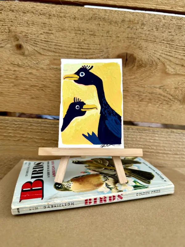 Two Cormorants | Bird Painting aceo art card