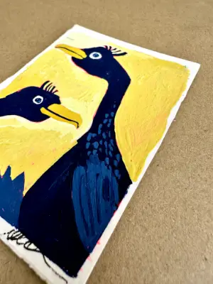 Two Cormorants | Bird Painting aceo art card thumbnail 2