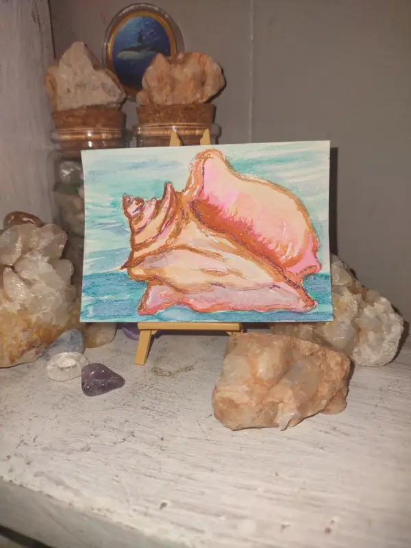 ACEO Original Artwork, Conch, Seashell , Ocean, Watercolors aceo art card