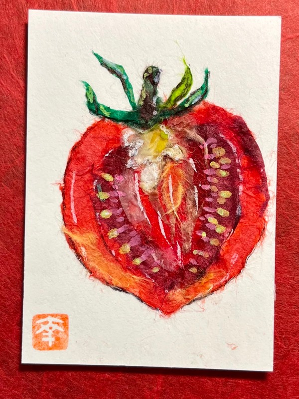 Japanese Washi art - 1/2 tomato aceo art card