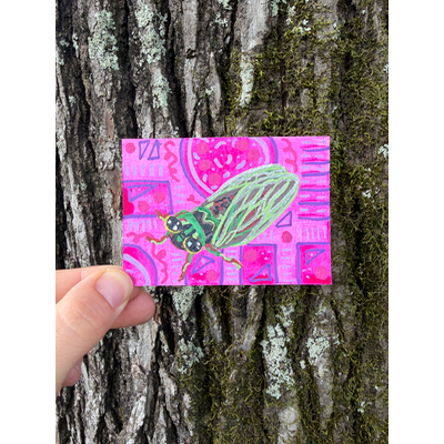 Cicada, Summer in Louisiana, New Beginnings aceo art card thumbnail 1