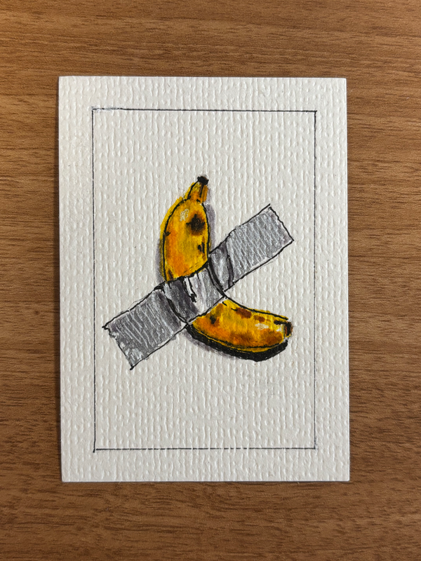 ACEO original, affordable duct taped banana aceo art card