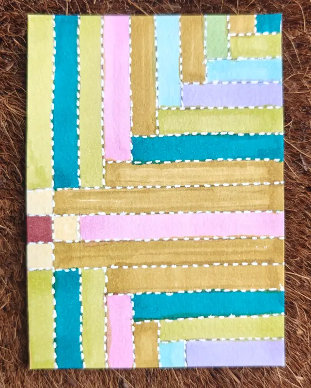 Log Cabin #4 - "Stitch in the Ditch" aceo art card