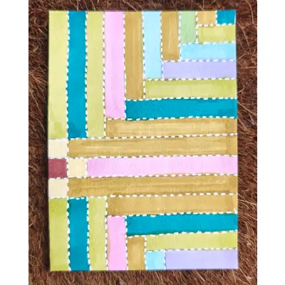 Log Cabin #4 - "Stitch in the Ditch" aceo art card thumbnail 1