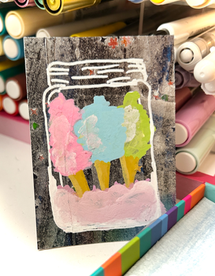 Cotton Candy in a Jar ACEO – Pastel Dessert Mini Painting – Whimsical Carnival Sweet Art Card aceo art card thumbnail 2
