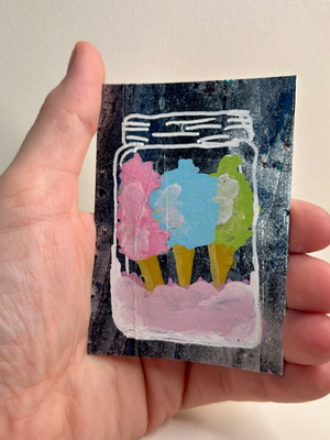 Cotton Candy in a Jar ACEO – Pastel Dessert Mini Painting – Whimsical Carnival Sweet Art Card aceo art card thumbnail 3