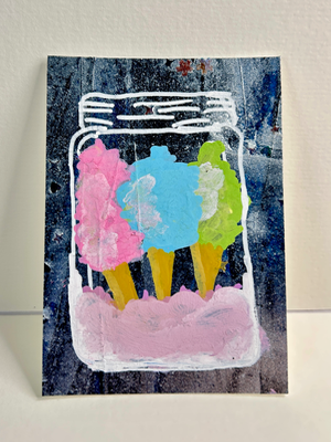 Cotton Candy in a Jar ACEO – Pastel Dessert Mini Painting – Whimsical Carnival Sweet Art Card aceo art card thumbnail 1