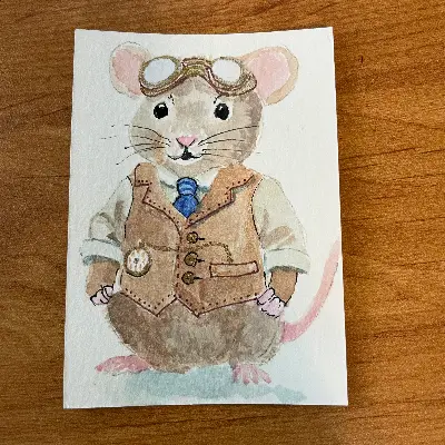 Steampunk Mousie Banker aceo art card thumbnail 2