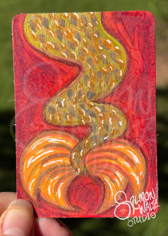 Orange Flame Mermaid Fin aceo art card