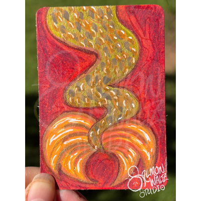 Orange Flame Mermaid Fin aceo art card thumbnail 1