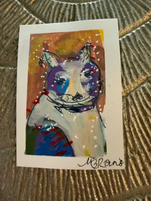 Blue-Shadow Cat - Six Cats, Six Secrets Series by MB Raines - Surprise Haiku aceo art card thumbnail 1