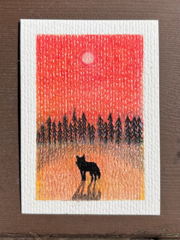 ACEO original, moon wolf shadow aceo art card