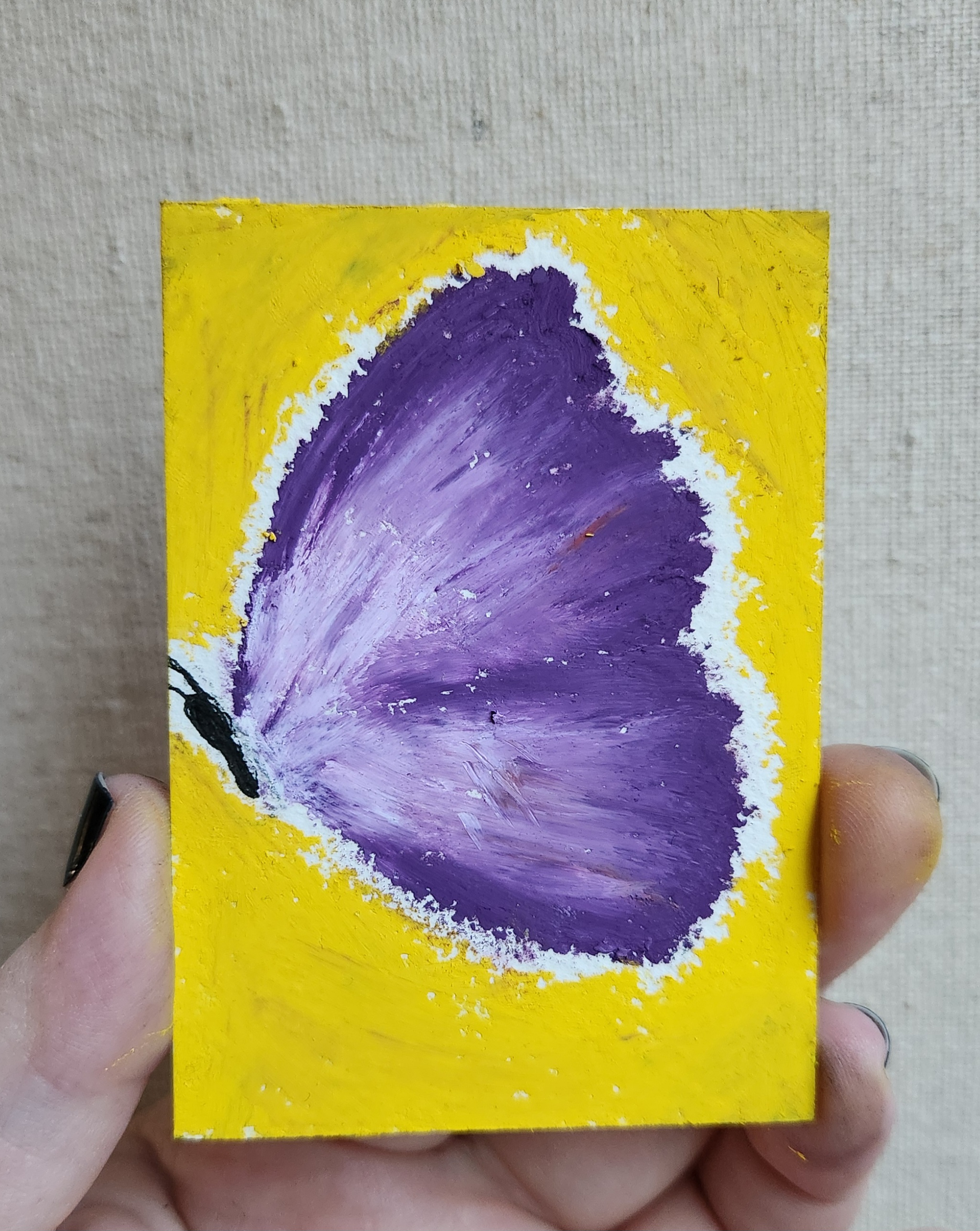 Purple butterfly | Original Oil pastels aceo art card