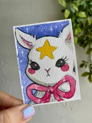 Star Bunny aceo art card thumbnail 2