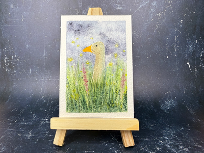 Meadow Duck with Fireflies aceo art card thumbnail 1