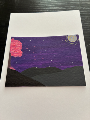 Pink Starry Night aceo art card thumbnail 2