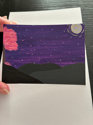 Pink Starry Night aceo art card thumbnail 1