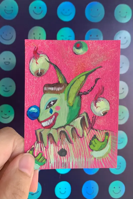 Goblin Clown 2/7 = Juggling Eyes aceo art card